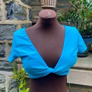 NWT Target Wild Fable blue bikini top with short sleeves & twist size L